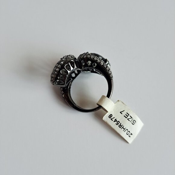 New Sterling Silver Double Smoky Quartz Heart Cubic Zirconia Ring Size 7 - Picture 5 of 12